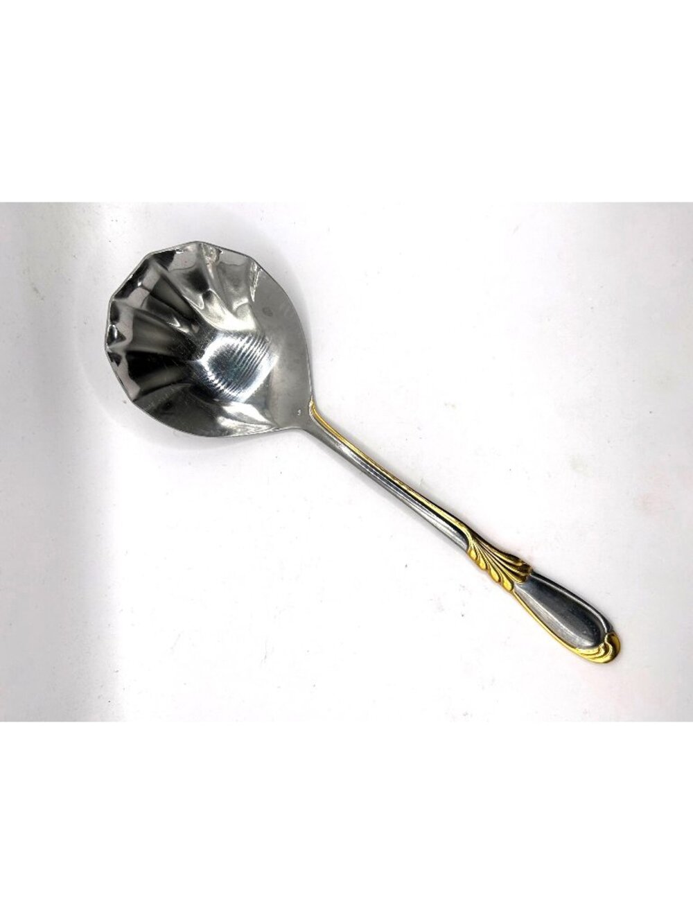 Retroneu Scalloped Linda Stainless Steel Gold Accent Serving Spoon flatware